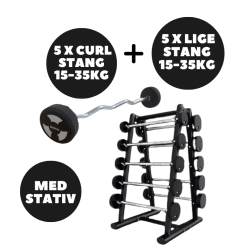Barbell Sæt 15-35kg Med Stativ – Lige+Curl